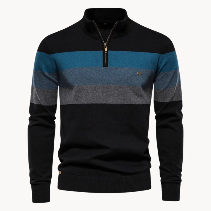 Men's Cotton Quarter-Zip Jumper – Striped Stretch Knit – view 3