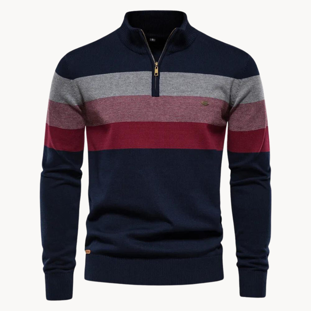Men's Cotton Quarter-Zip Jumper – Striped Stretch Knit – view 4