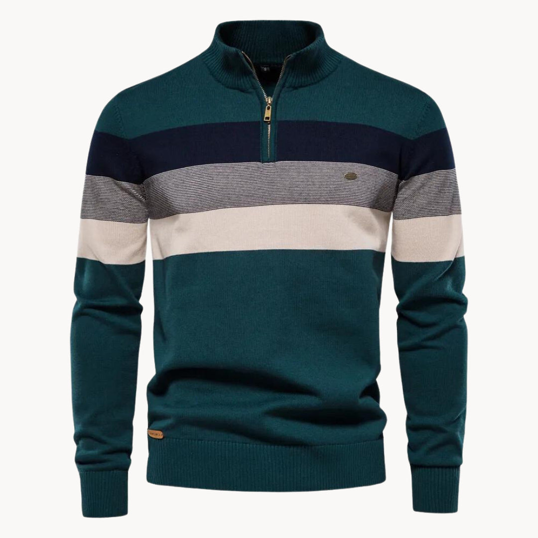 Men's Cotton Quarter-Zip Jumper – Striped Stretch Knit – view 5