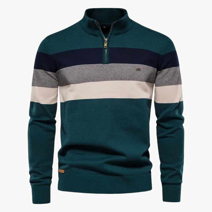 Men's Cotton Quarter-Zip Jumper – Striped Stretch Knit – view 5