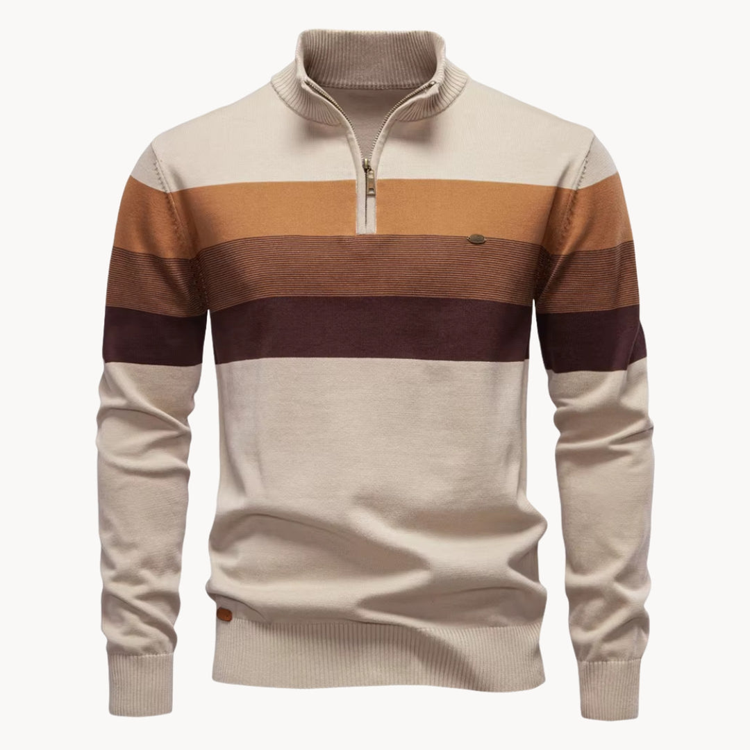 Men's Cotton Quarter-Zip Jumper – Striped Stretch Knit – view 6