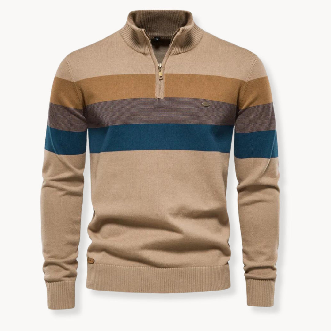 Men's Cotton Quarter-Zip Jumper – Striped Stretch Knit – view 7