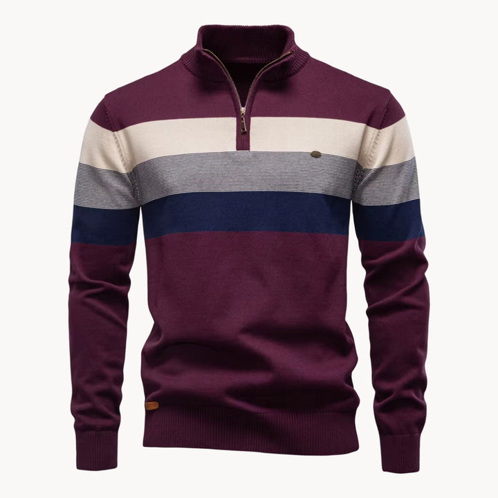 Men's Cotton Quarter-Zip Jumper – Striped Stretch Knit – view 8