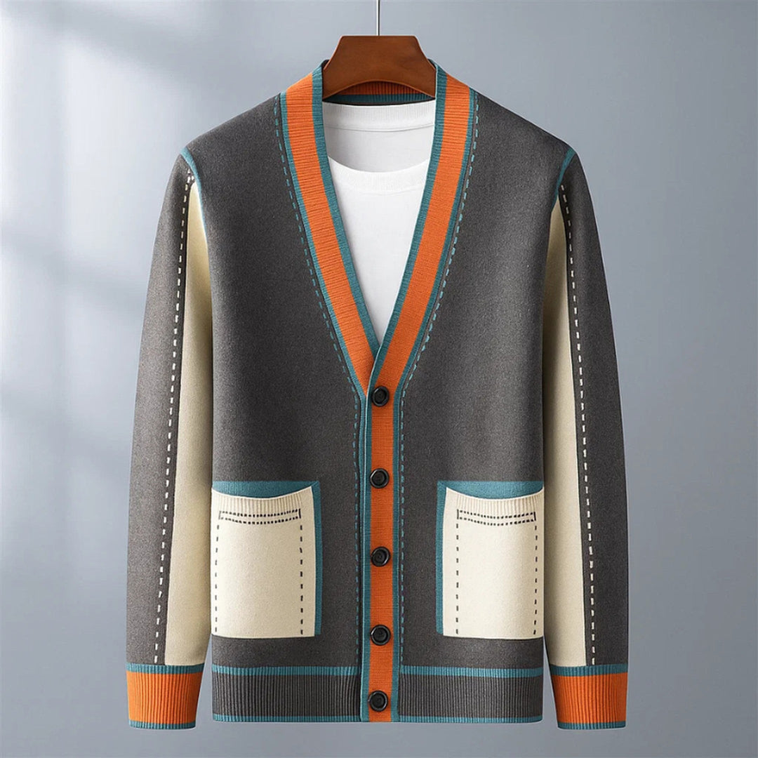 Men's Wool-Blend Cardigan – Contrast Trim Knit Jumper – view 2
