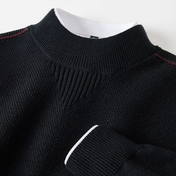 Men's Jacquard Knit Jumper – Textured Mock Neck Sweater – view 3