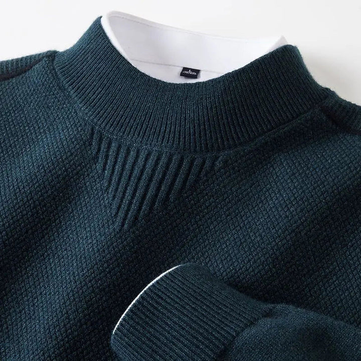 Men's Jacquard Knit Jumper – Textured Mock Neck Sweater – view 4