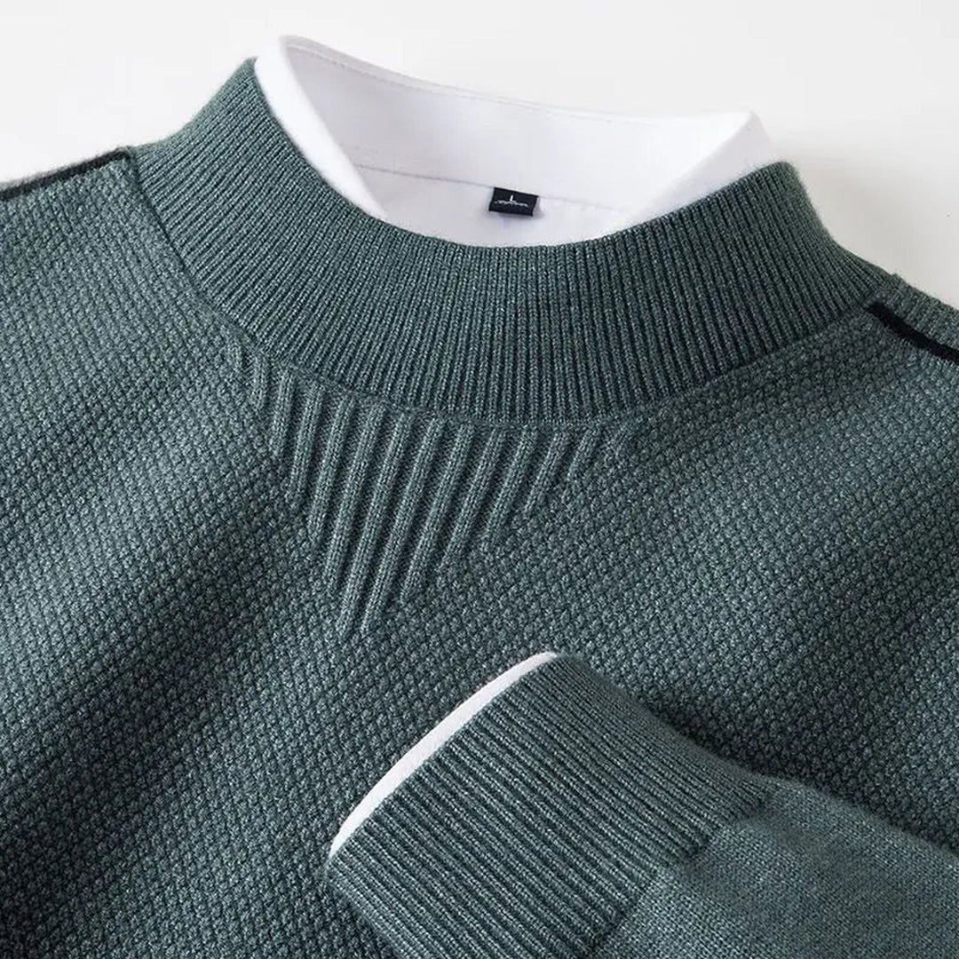 Men's Jacquard Knit Jumper – Textured Mock Neck Sweater – view 5