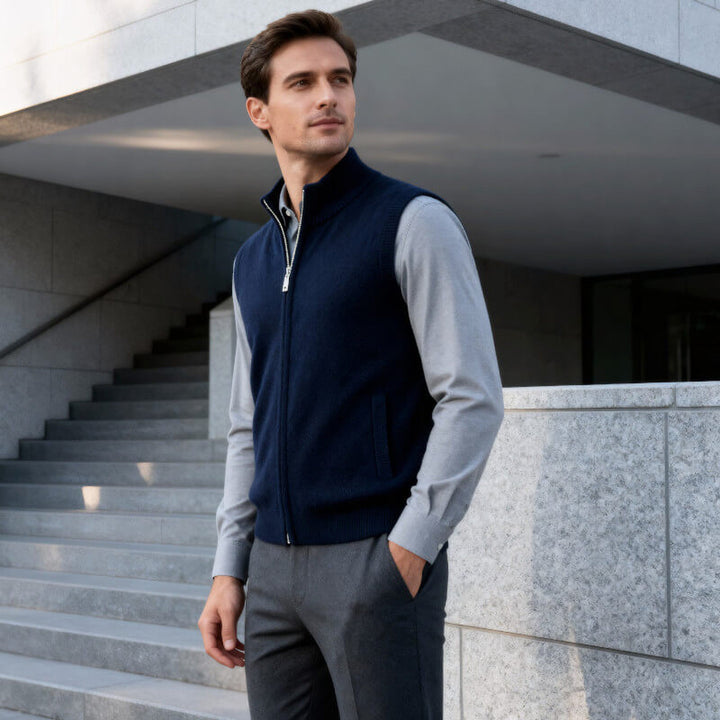 Men's Cashmere Gilet – Lightweight Zip Body Warmer Vest – view 3