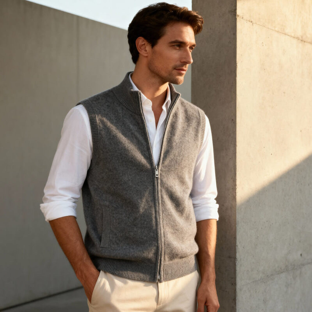 Men's Cashmere Gilet – Lightweight Zip Body Warmer Vest – view 4