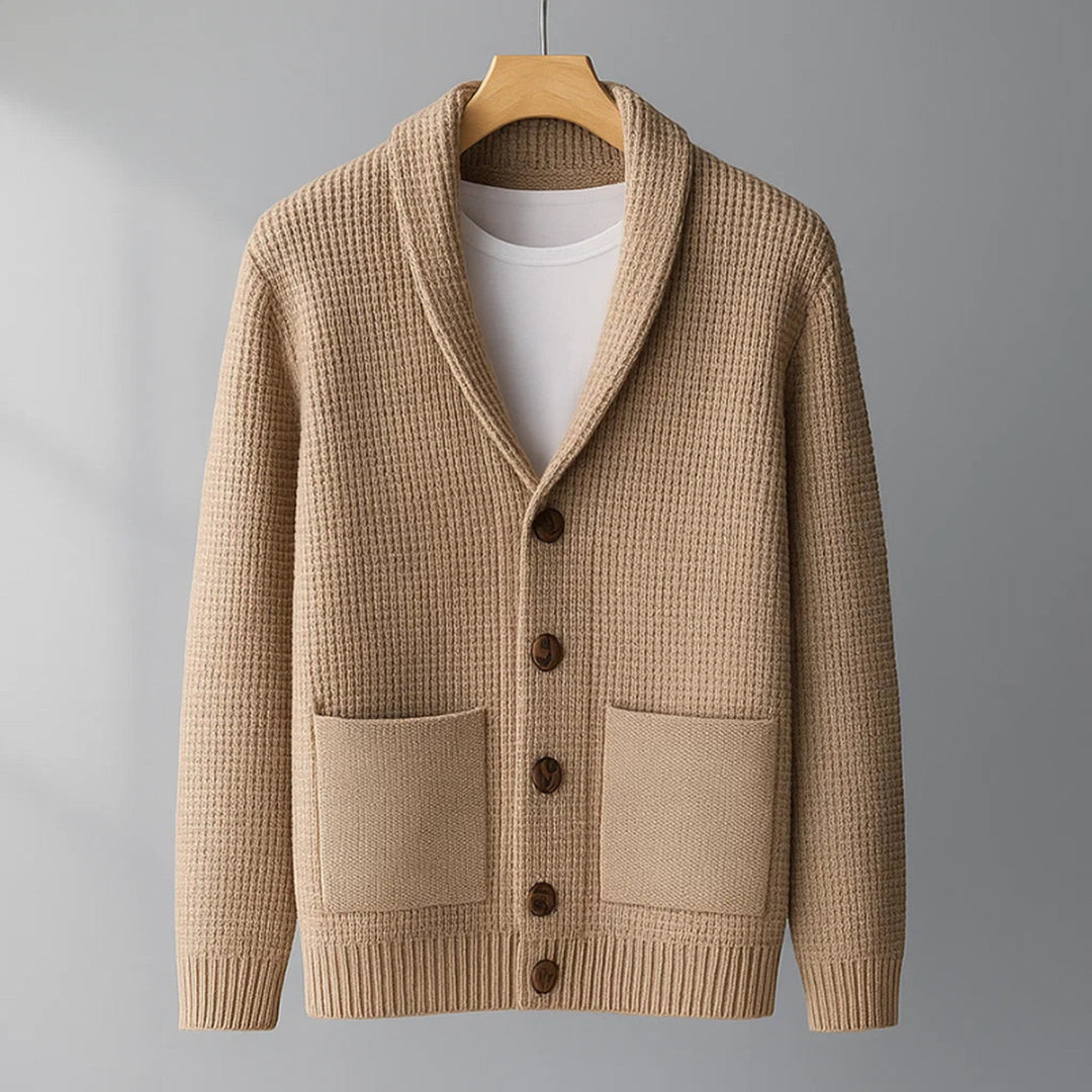 Men's Cashmere Cardigan – Shawl Collar Knit Button Jumper – Brown