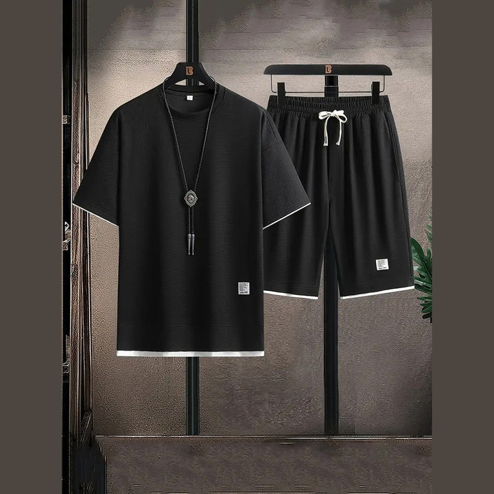 Men's Waffle-Knit Loungewear Set – Tee and Shorts Co-ord – view 8