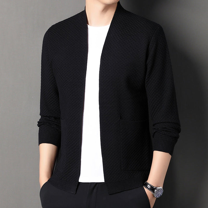 Men's Wool Blend Knit Cardigan – Textured Open-Front Layer – view 3