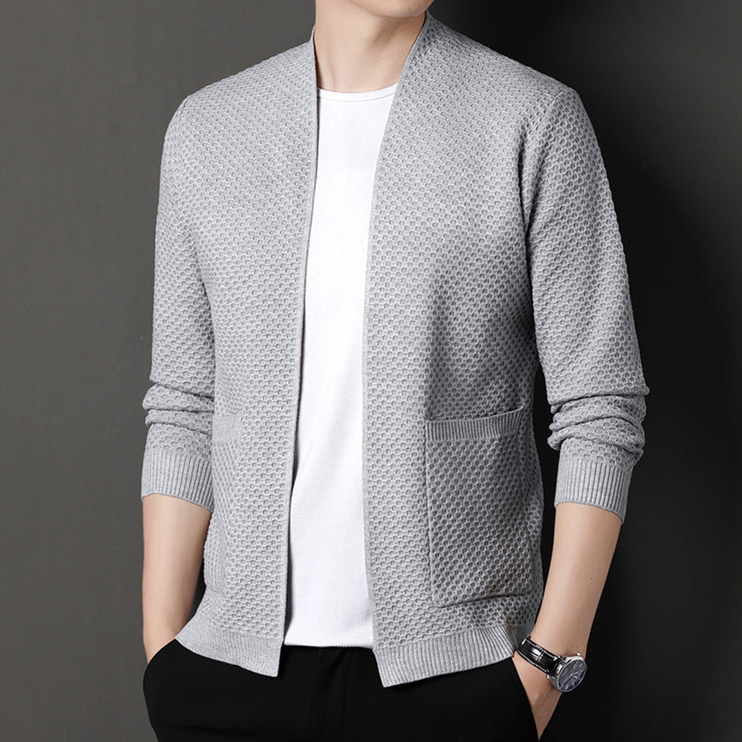 Men's Wool Blend Knit Cardigan – Textured Open-Front Layer – view 4
