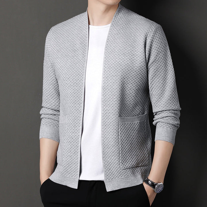 Men's Wool Blend Knit Cardigan – Textured Open-Front Layer – view 4