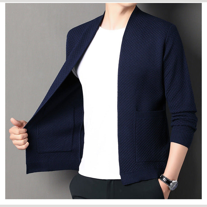 Men's Wool Blend Knit Cardigan – Textured Open-Front Layer – view 5