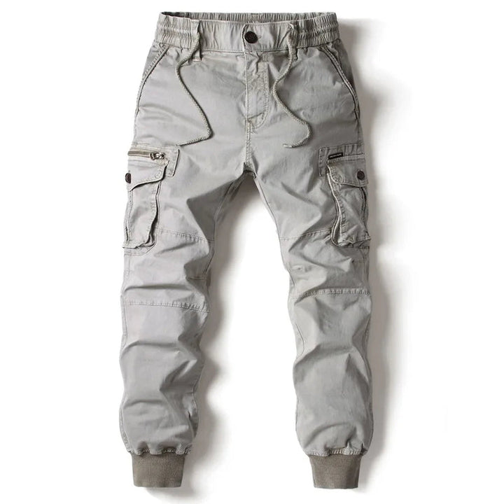 Men's Stretch-Cotton Cargo Joggers – Tapered Everyday Fit – Grey