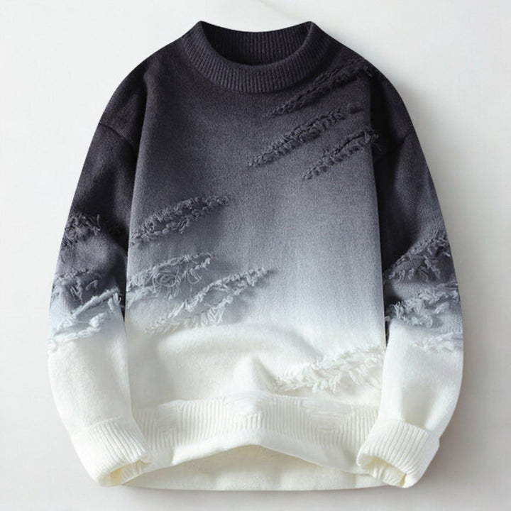 Men's Ombre Knit Jumper – Mock Neck Textured Sweater – Black