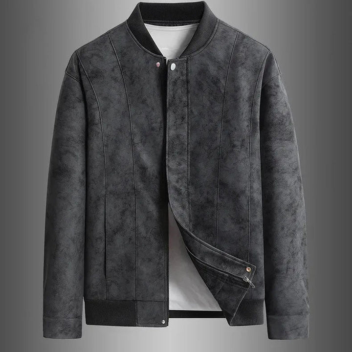 Men's Faux Suede Bomber Jacket – Panelled Baseball Collar – view 2
