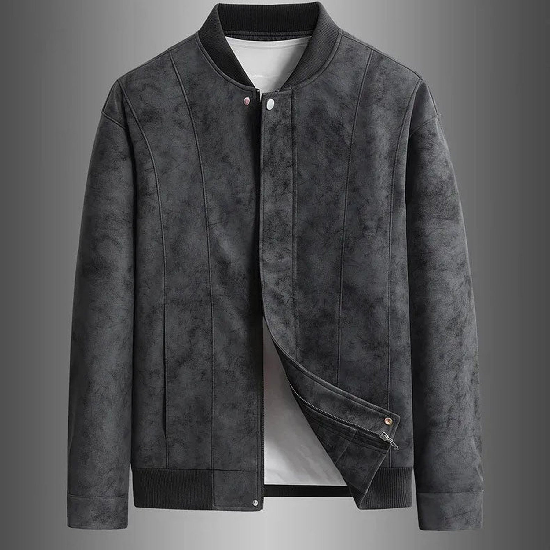 Men's Faux Suede Bomber Jacket – Panelled Baseball Collar – view 2