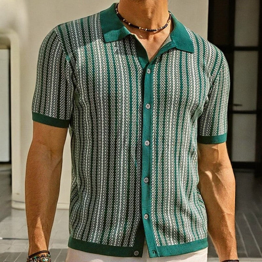 Men's Organic Cotton Knitted Shirt – Textured Button-Through – view 3