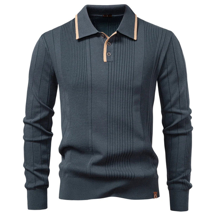 Men's Fine-Gauge Ribbed Knit Polo Shirt – Smart Casual Wear – view 8