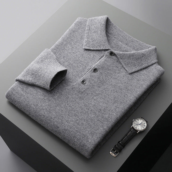 Men's Cashmere Knit Polo Shirt – Luxury Smart Casual Knitwear – Cream