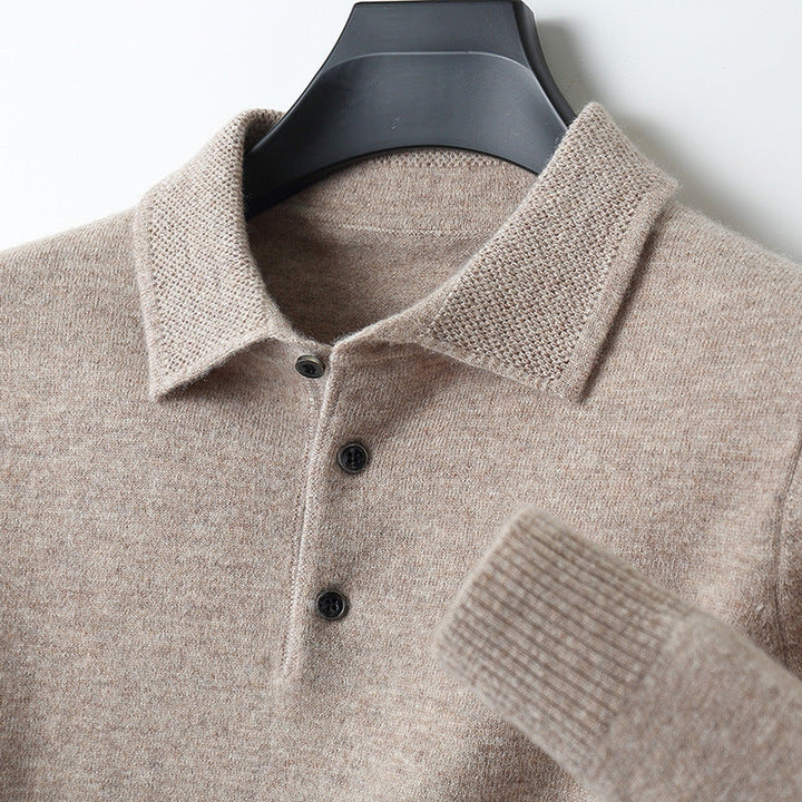 Men's Cashmere Knit Polo Shirt – Luxury Smart Casual Knitwear – Sage Mist