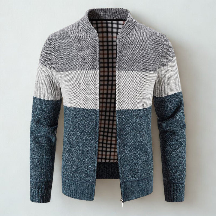 Men's Colour-Block Knit Jacket – Plaid-Lined Zip-Up Layer – view 3