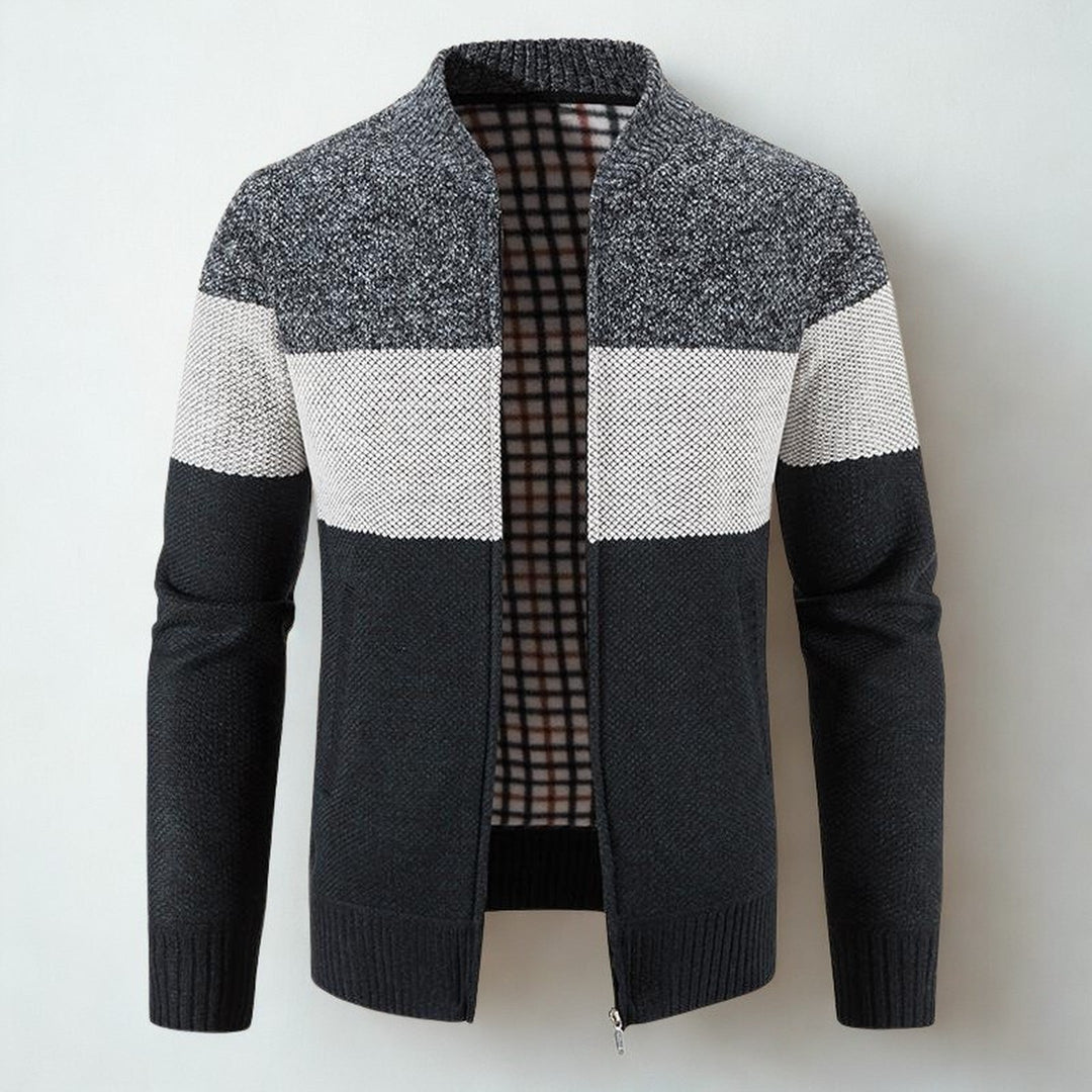 Men's Colour-Block Knit Jacket – Plaid-Lined Zip-Up Layer – view 5