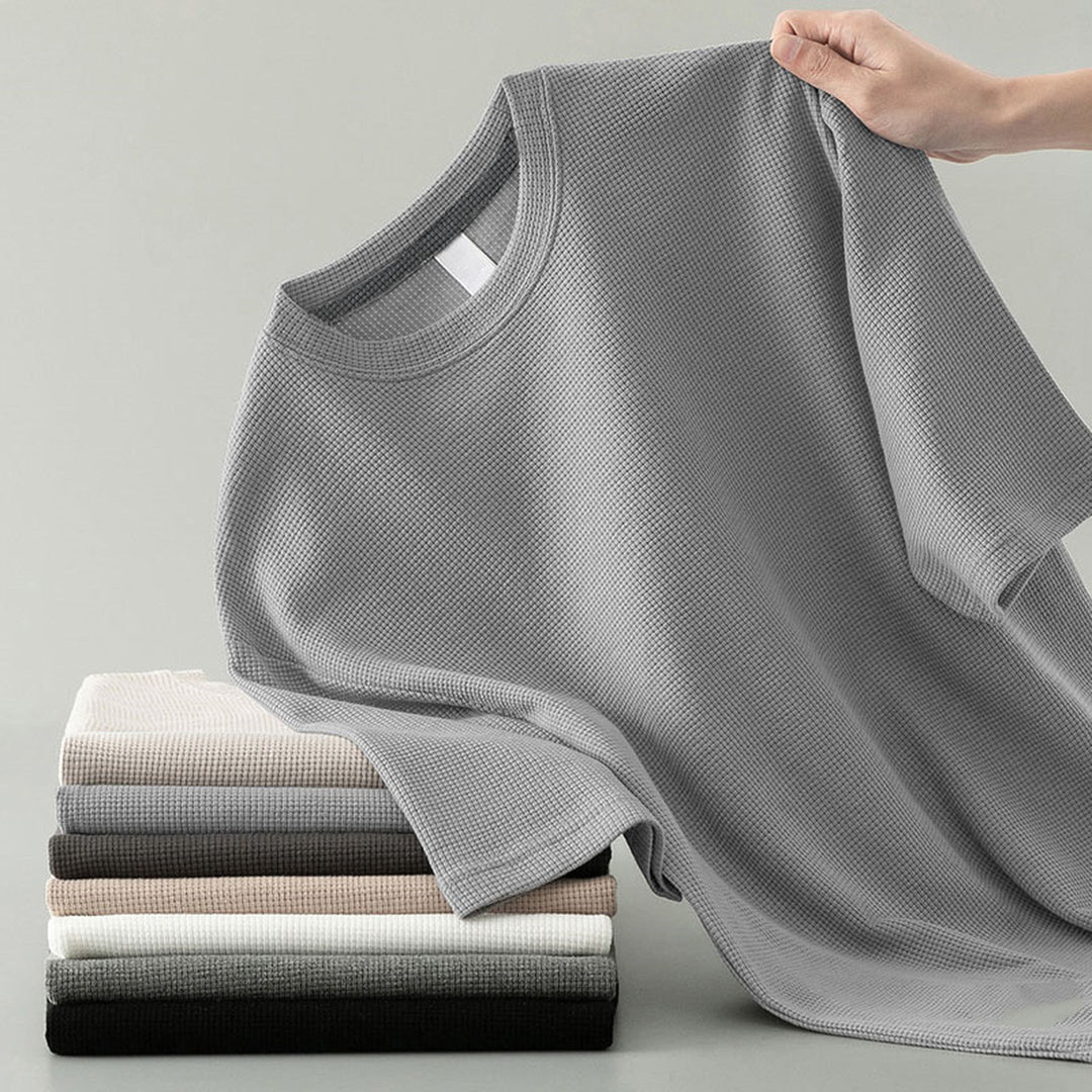 Men's Waffle Knit T-Shirt – Relaxed Fit Everyday Tee – Grey