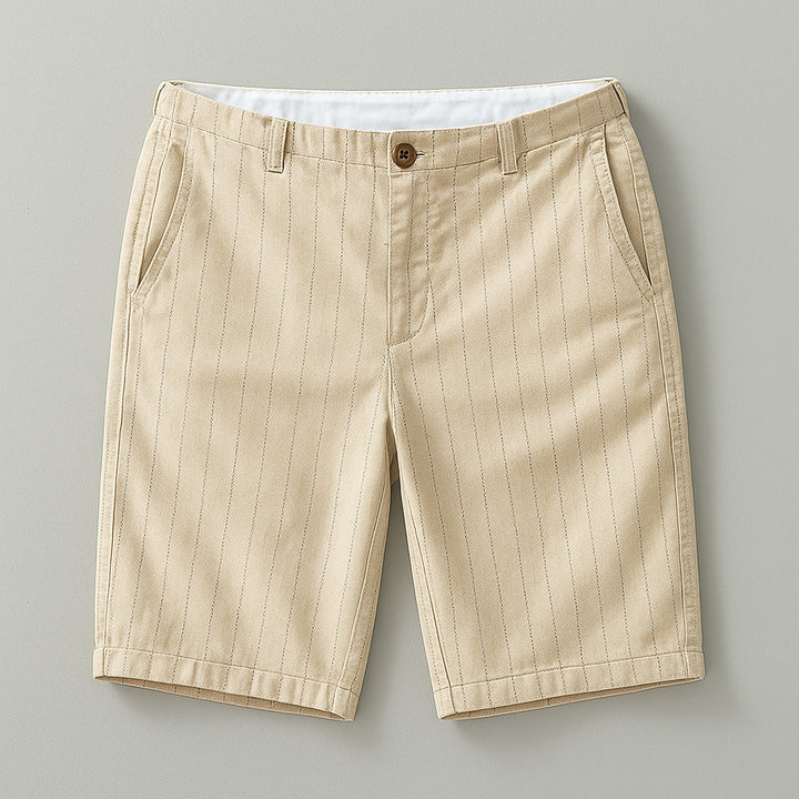 Men's Linen Blend Pinstripe Shorts – Tailored Summer Pair – Sand