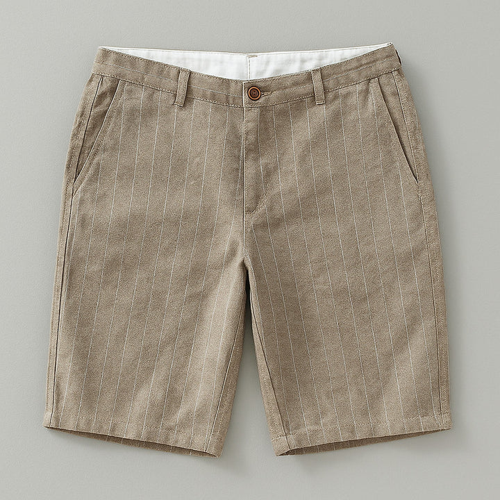 Men's Linen Blend Pinstripe Shorts – Tailored Summer Pair – Brown