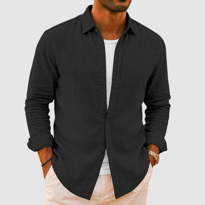 Men's Linen Blend Shirt – Relaxed Fit for Smart Casual Days – Black