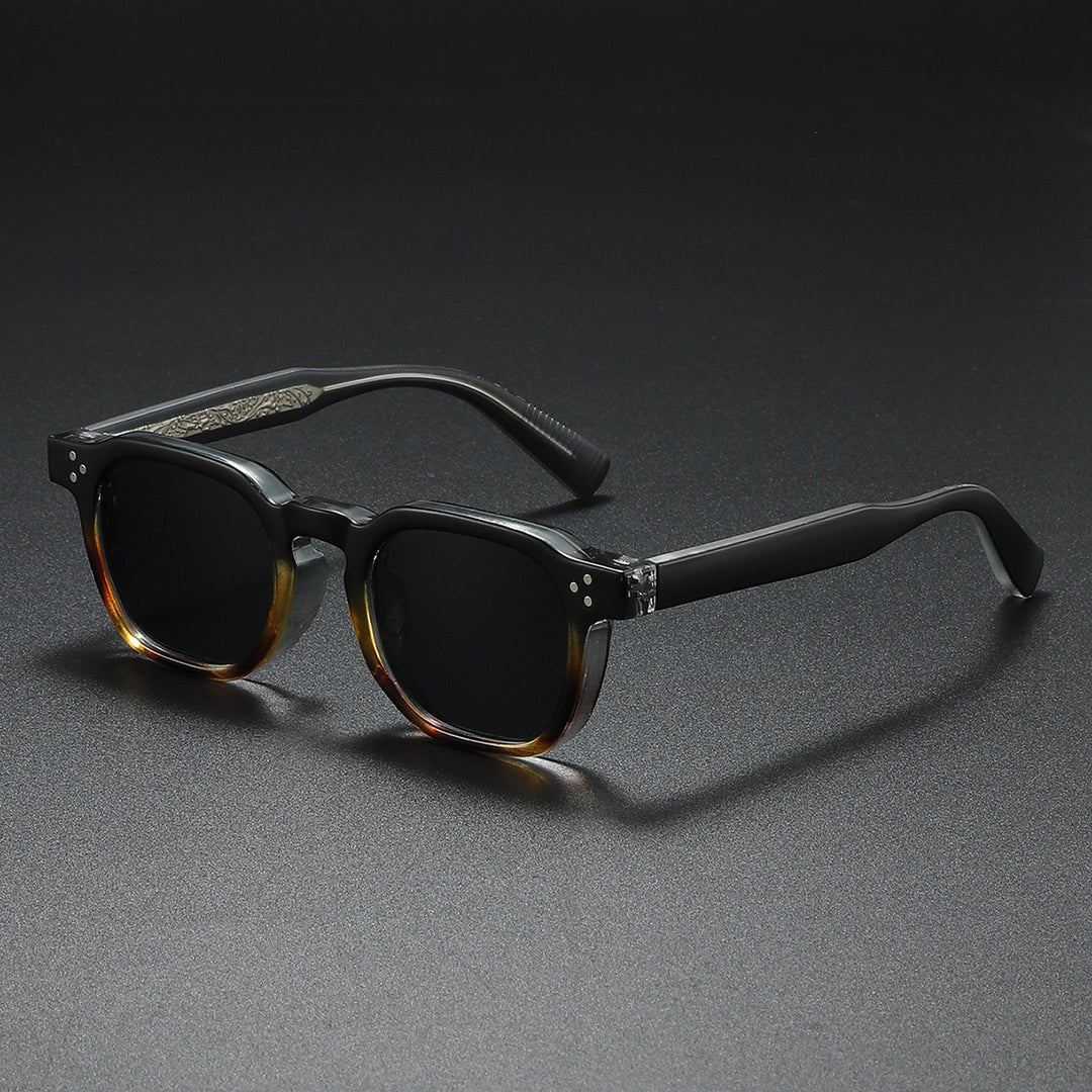 Men's Retro Square Sunglasses – UV400 Matte Acetate Frame – Black Leopard