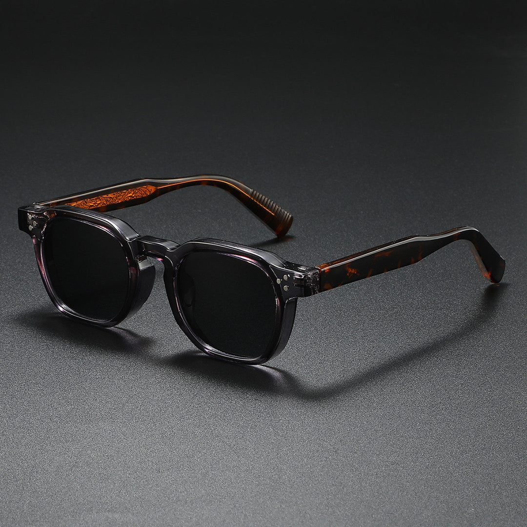 Men's Retro Square Sunglasses – UV400 Matte Acetate Frame – Grey Brown