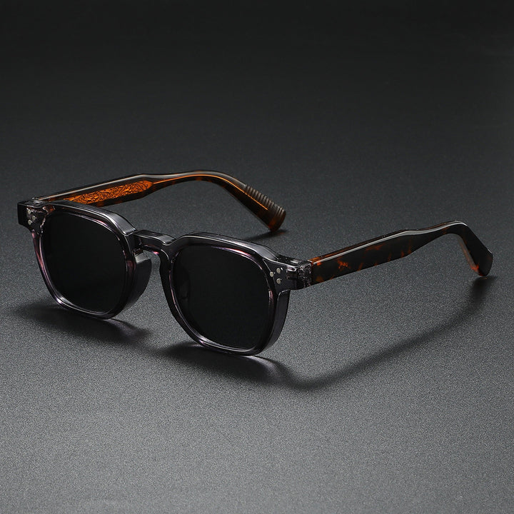 Men's Retro Square Sunglasses – UV400 Matte Acetate Frame – Grey Brown