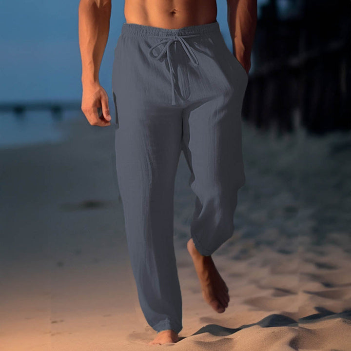 Men's Linen Blend Drawstring Trousers – Relaxed Summer Fit – Khaki