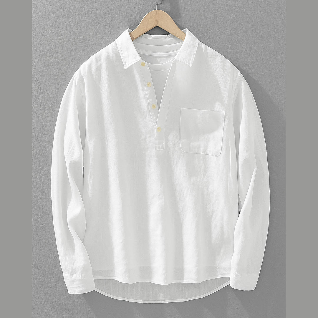 Men's Linen-Cotton Popover Shirt – Relaxed Half-Placket Style – view 2