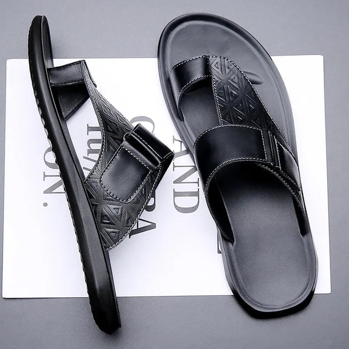 Men's Leather Sandals – Cushioned Toe-Loop Summer Slides – view 3