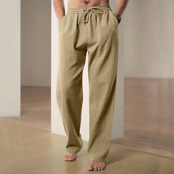 Men's Linen-Blend Trousers – Drawstring Weekend Comfort – Light Blue