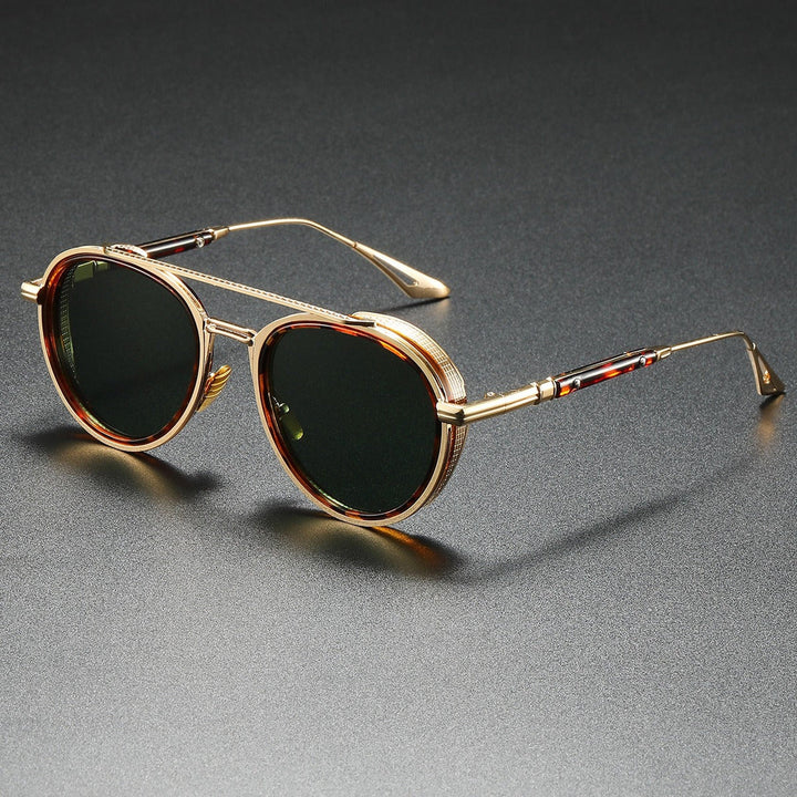 Men's Round Metal Sunglasses – Double Bridge Retro Frames – Red