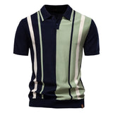 Men's Striped Knit Polo Shirt – Retro Collar Smart Casual Top