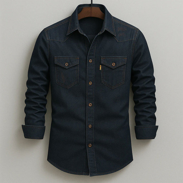 Men's Soft-Washed Denim Shirt – Casual Snap-Pocket Button-Down – Blue