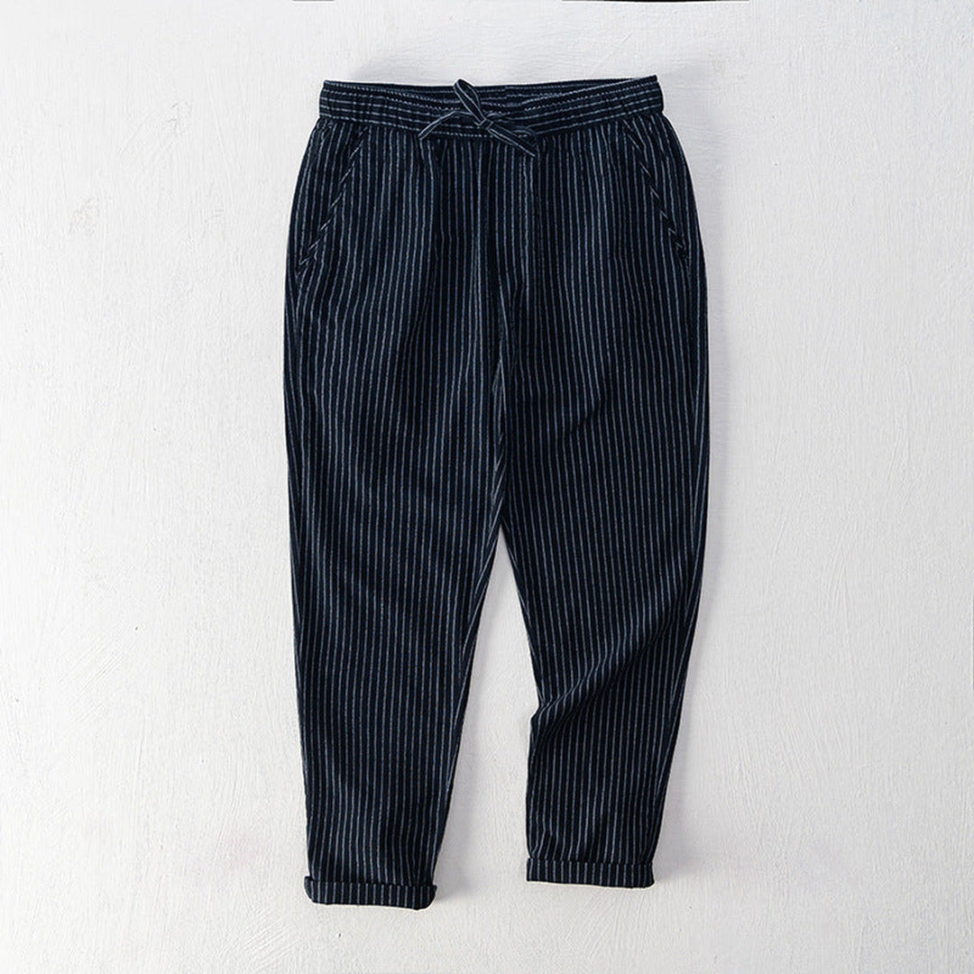 Emilio Men's Pinstripe Cotton Trousers – Relaxed Drawstring Fit – view 2
