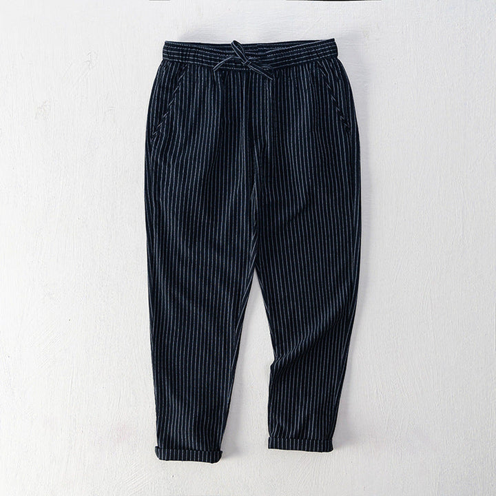 Emilio Men's Pinstripe Cotton Trousers – Relaxed Drawstring Fit – view 2