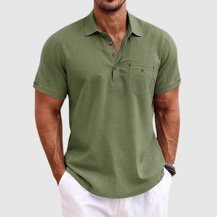 Men's Linen Polo Shirt – Breathable Relaxed Summer Fit – Dark Blue