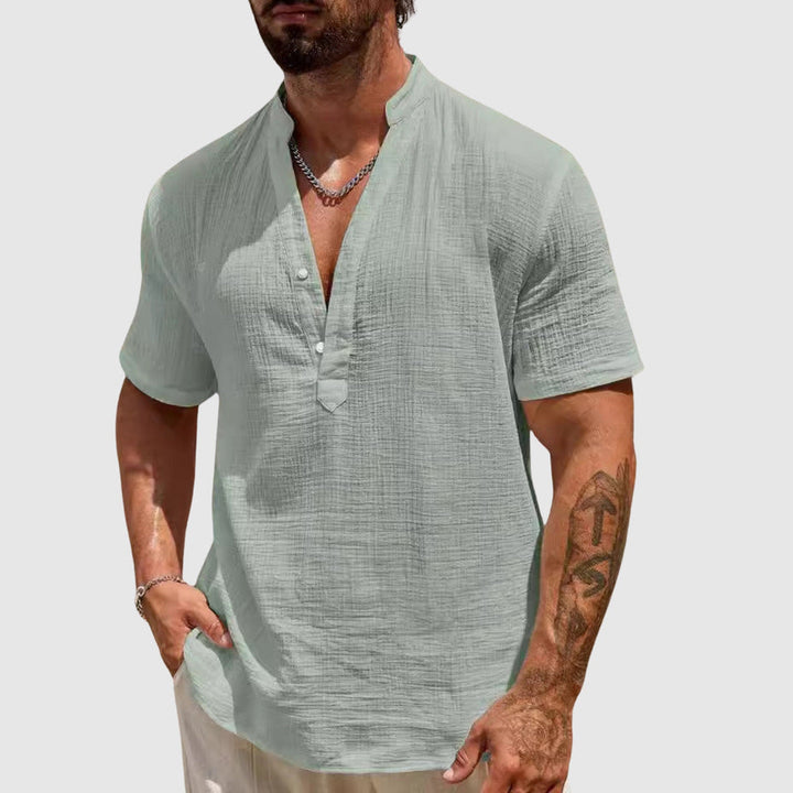 Men's Textured Cotton Short Sleeve Shirt – Breathable Summer Style – Green