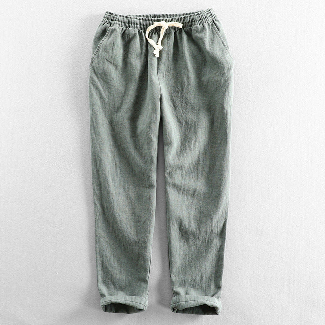 Men's Linen Drawstring Trousers – Relaxed Summer Tailoring – Green