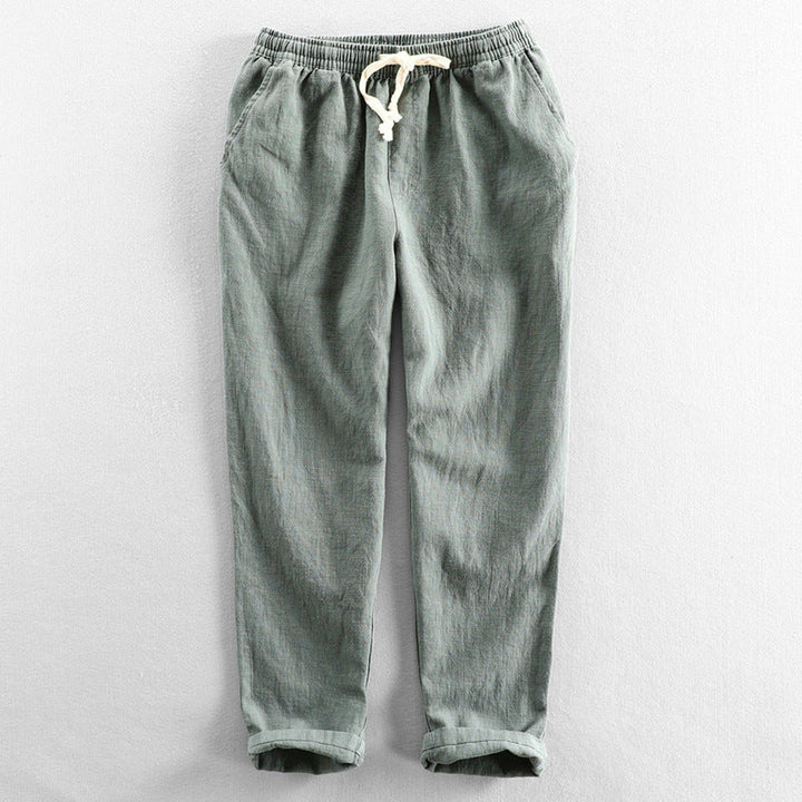 Men's Linen Drawstring Trousers – Relaxed Summer Tailoring – Green