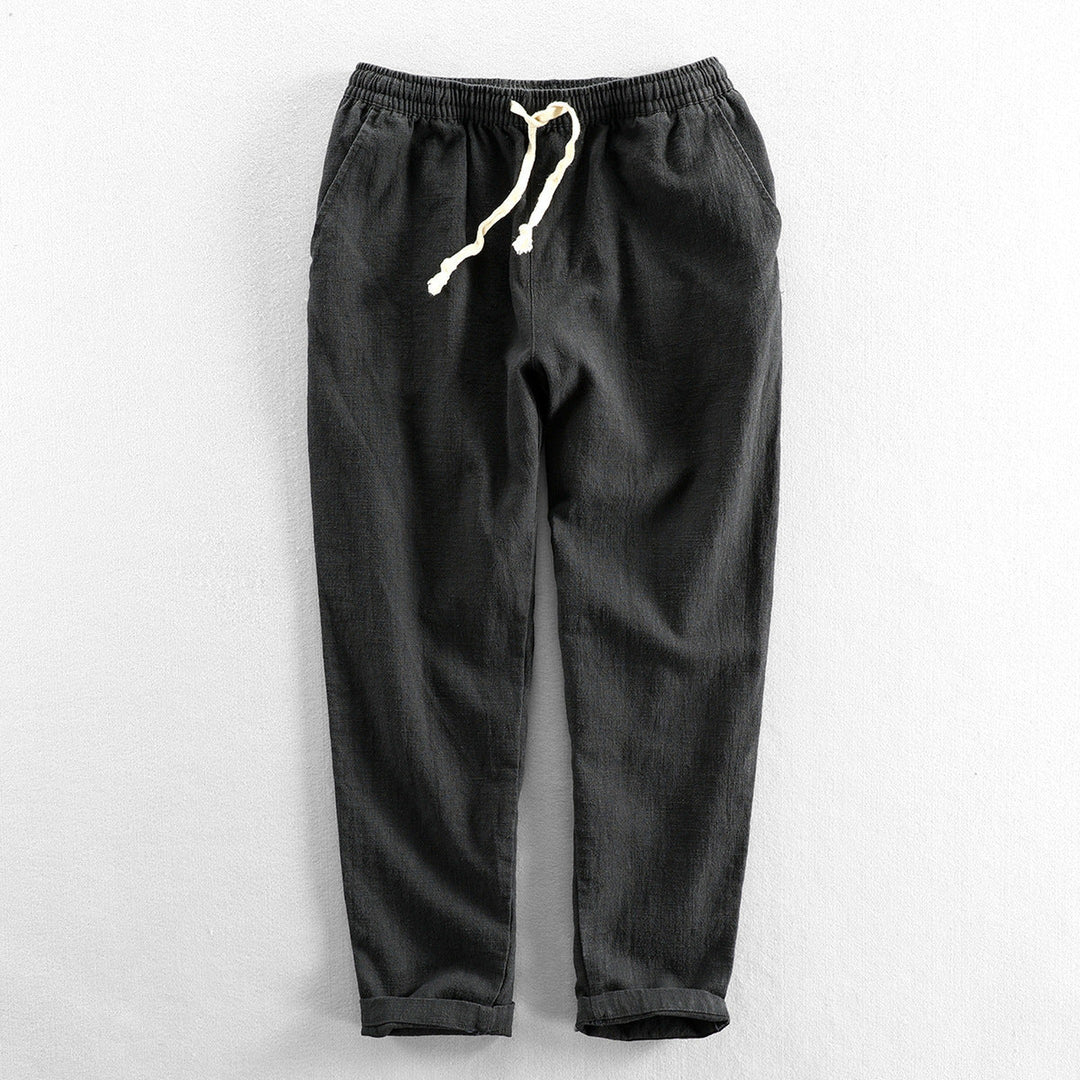 Men's Linen Drawstring Trousers – Relaxed Summer Tailoring – Black